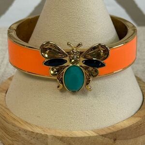 RARE Kate Spade Unwanted Visitor Bee Orange Gold Hinged Enamel Crystal Bracelet